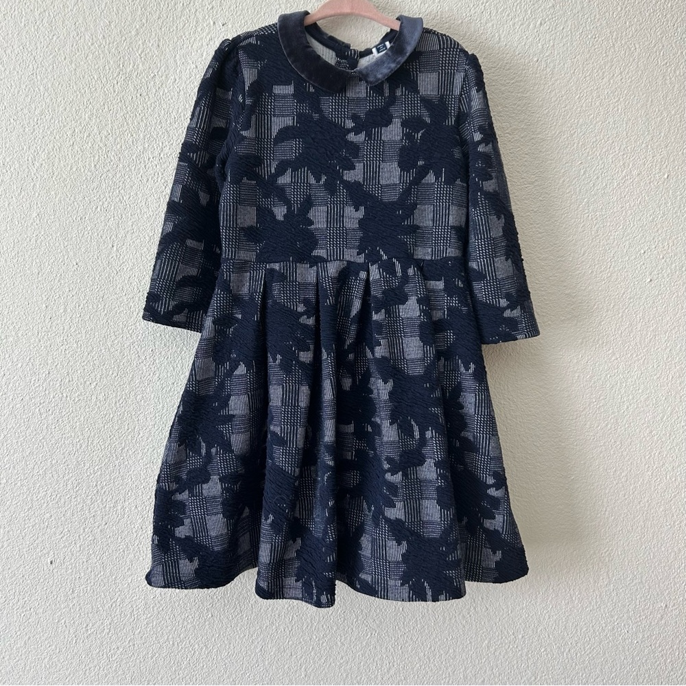 Janie & Jack Girls Dress Size 6 Blue Holiday Velvet Floral Collar